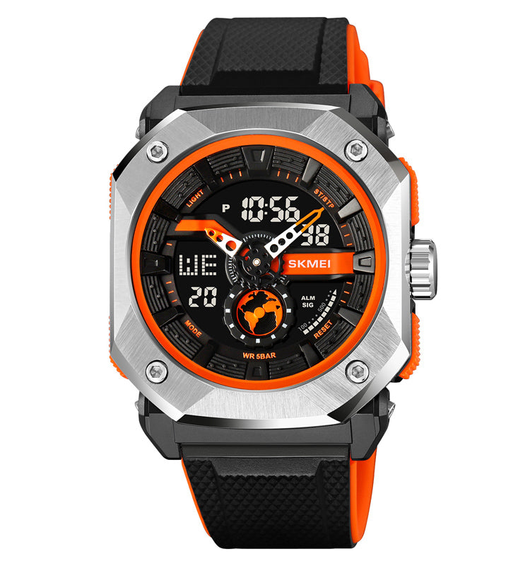 Skmei Men Digital Watch Stainless Steel Case Dual Time Sports Waterproof Watch, 2272 Black/Orange