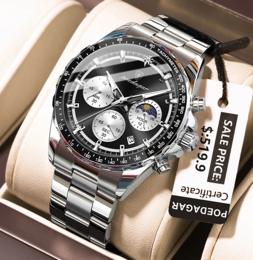 POEDAGAR 879 -Black Men’s Luxury Sports Chronograph Watch | POEDAGAR 100% Original Watch