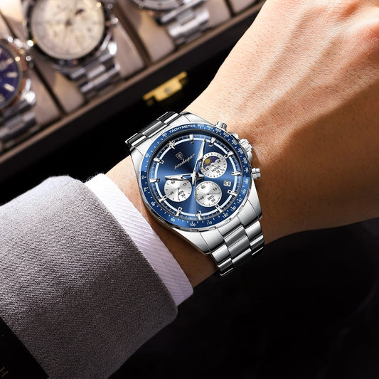 POEDAGAR 879 -Blue Men’s Luxury Sports Chronograph Watch POEDAGAR 100% Original Watch