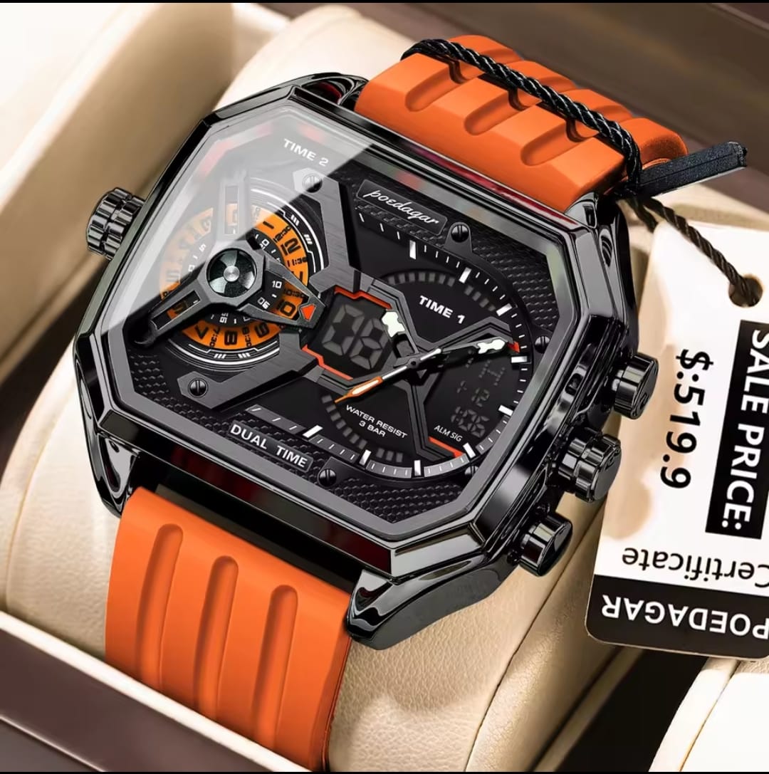 POEDAGAR E106 Men’s Multifunctional Chronograph Watch- Orange