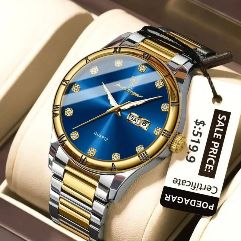 Poedagar 878 -Blue Stainless Steel Men’s Watch