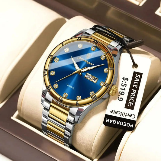 Poedagar 878 -Blue Stainless Steel Men’s Watch