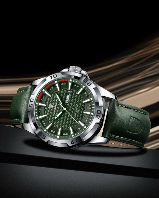 Poedagar 895 Green Men’s Luxury Leather Watch – Stylish, Waterproof & Premium Watch