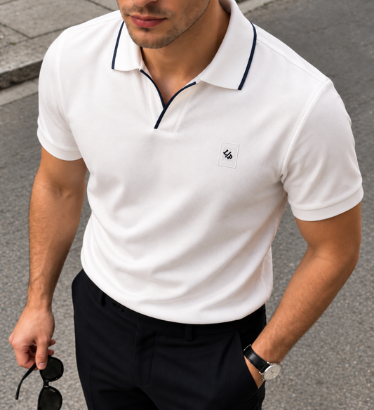 100% Cotton Fabric White & Navy Blue Polo shirt 2 Piece| Combo-15