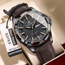 Poedagar Men's Luxury Leather Watch 895| Dark Brown