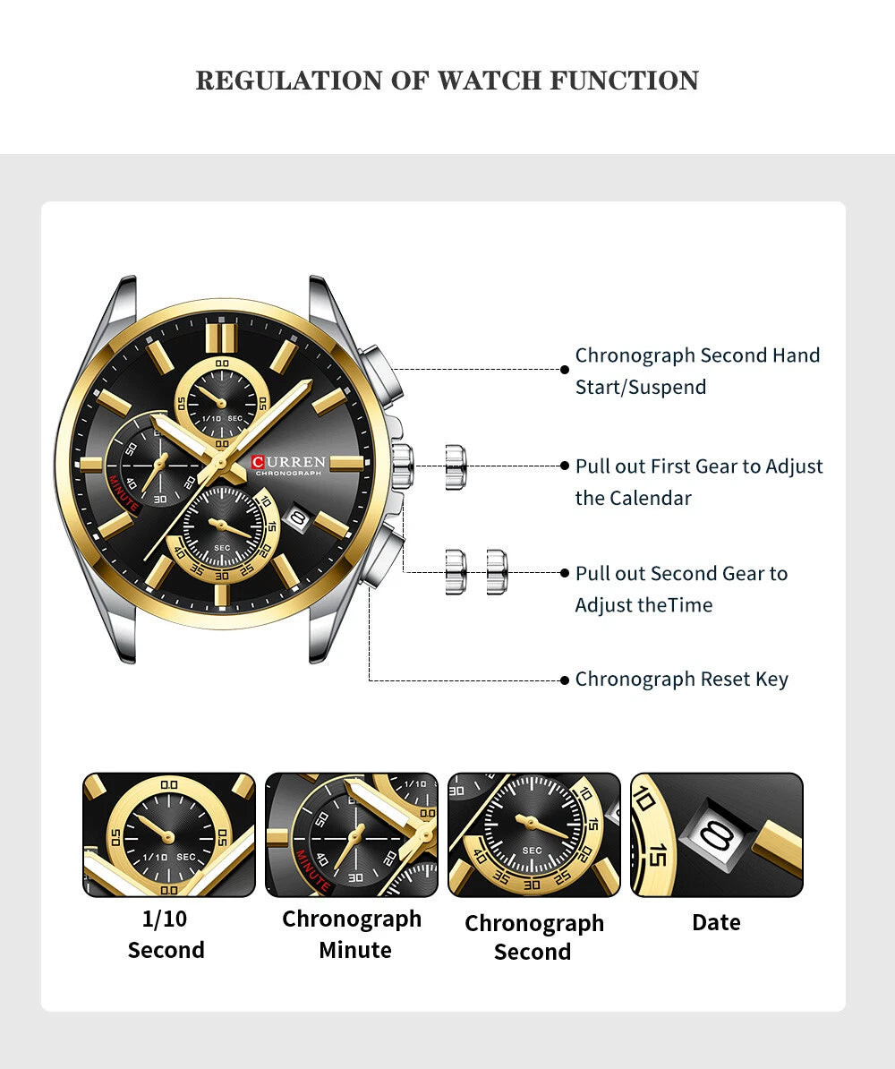 Curren 8475 premium watch for Men- Golden black