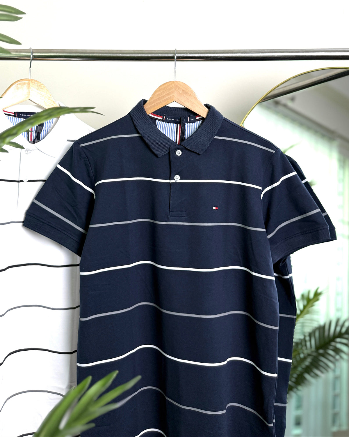 Premium Striped Polo Shirt –White &  Nevy blue| Combo-19