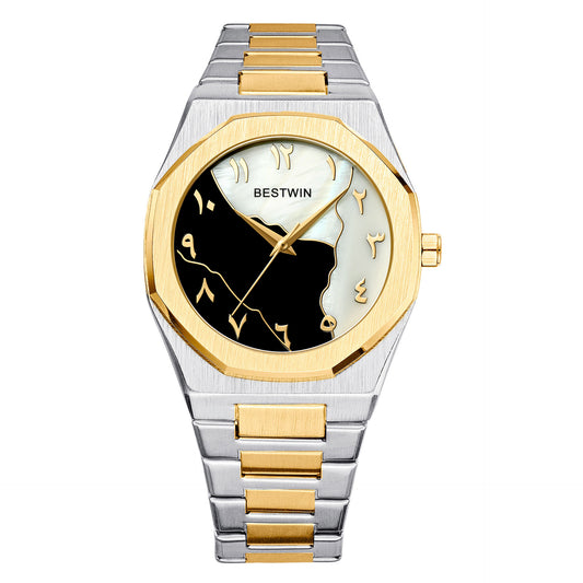 Bestwin 812BK – Classic Arabic Dial Men’s Quartz Watch- Golden Silver