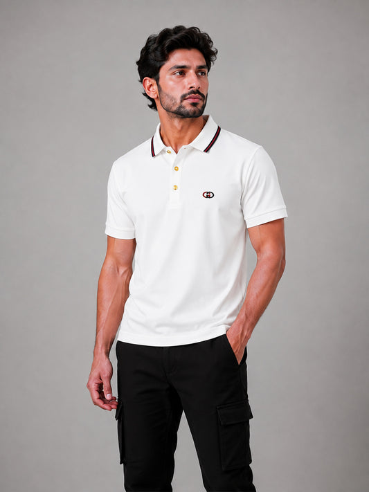 Premium Polo T-Shirt - White | Premium Cotton PK Fabric | C-1