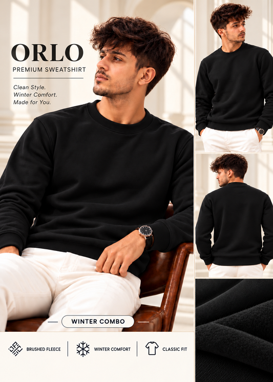 ORLO Premium Brushed Fleece Sweatshirt – Black| C-54