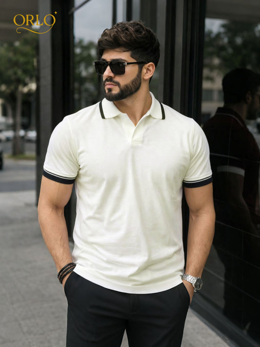ORLO Premium Polo T-Shirt – Off White | Soft Cotton | Regular Fit