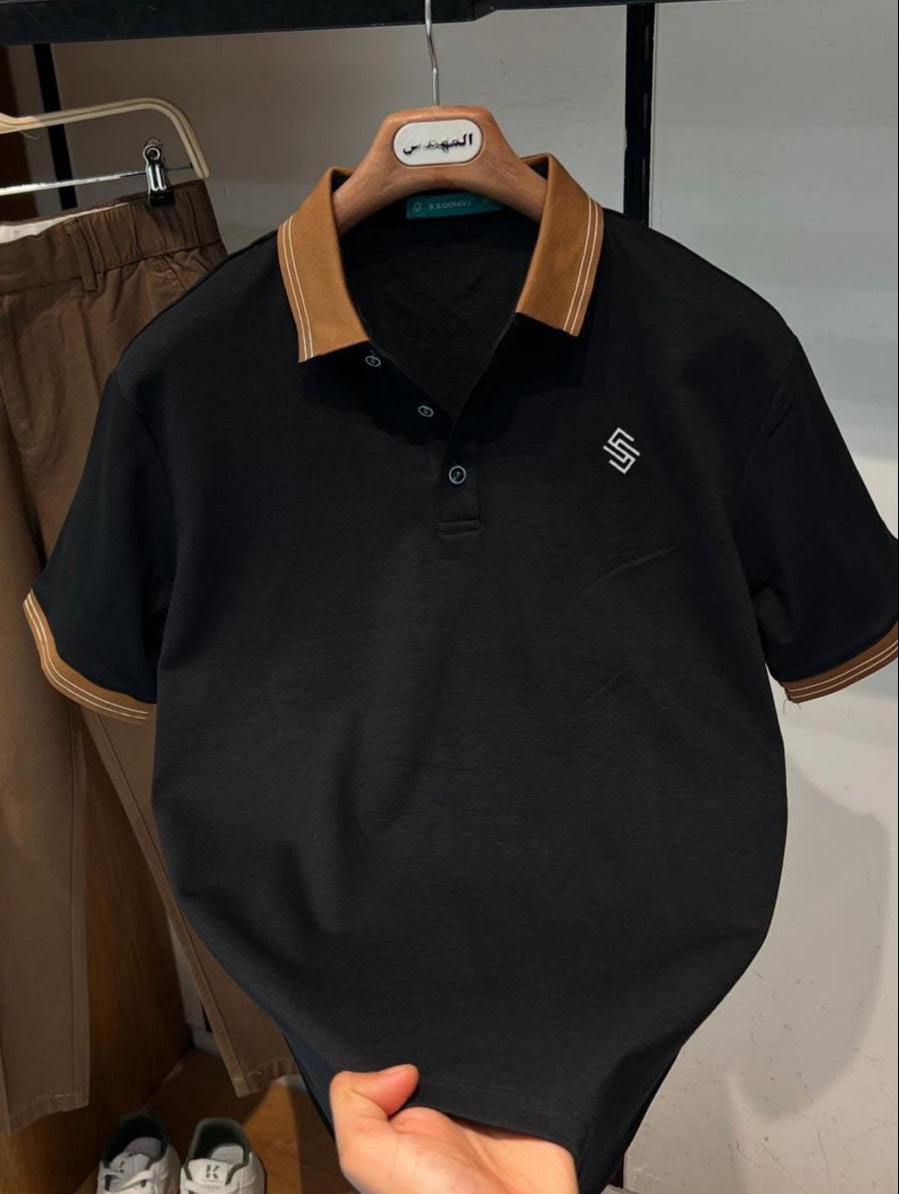 100% Imported China Marcelise Cotton Fabric Polo Shirt Black