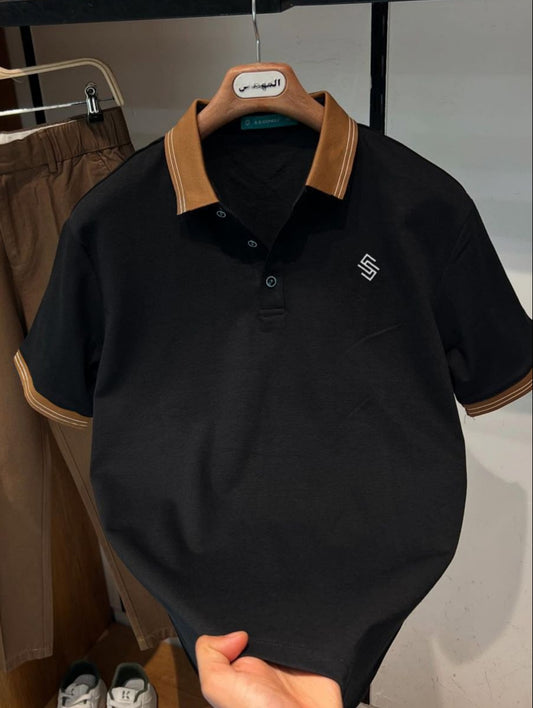 100% Imported China Marcelise Cotton Fabric Polo Shirt Black