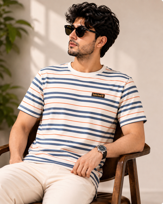 Premium Striped T-Shirt – White | C-29