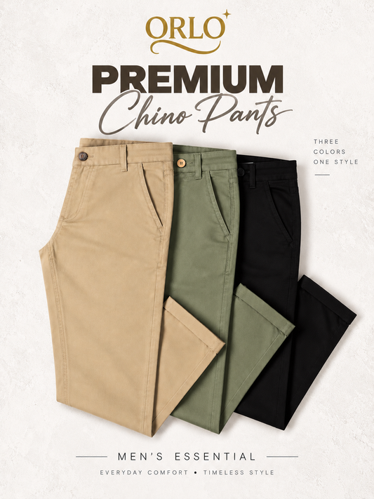 Premium Chino Pants – 3 Color Combo | Black, Brown & Olive