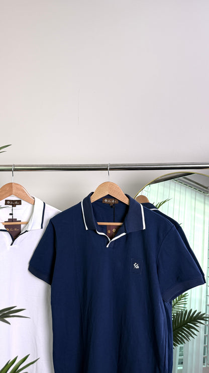 100% Cotton Fabric White & Navy Blue Polo shirt 2 Piece| Combo-15