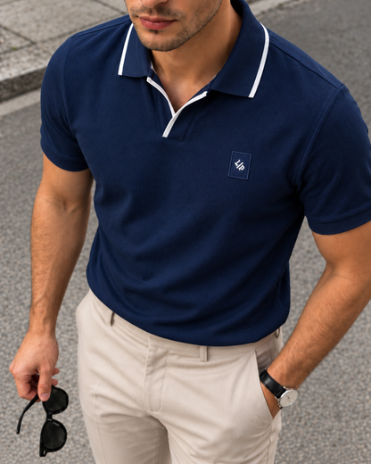 100% Cotton Fabric White & Navy Blue Polo shirt 2 Piece| Combo-15