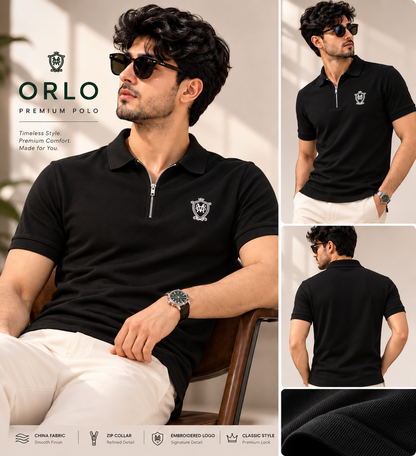 Premium China Black Zipper Polo | C-07