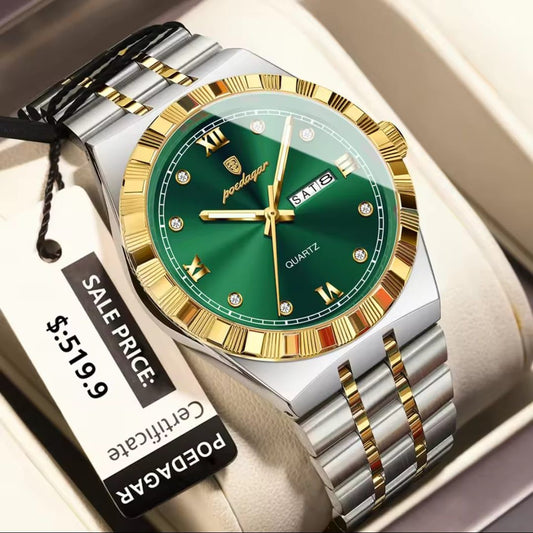 POEDAGAR 872 Quartz Watch Green – Week & Date Display