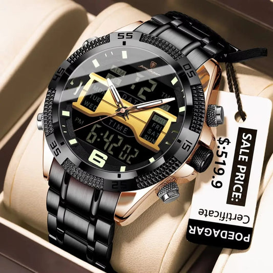 Poedagar 103 For Men – Gold Black | Waterproof | Dual Time | 100% Authentic Watch