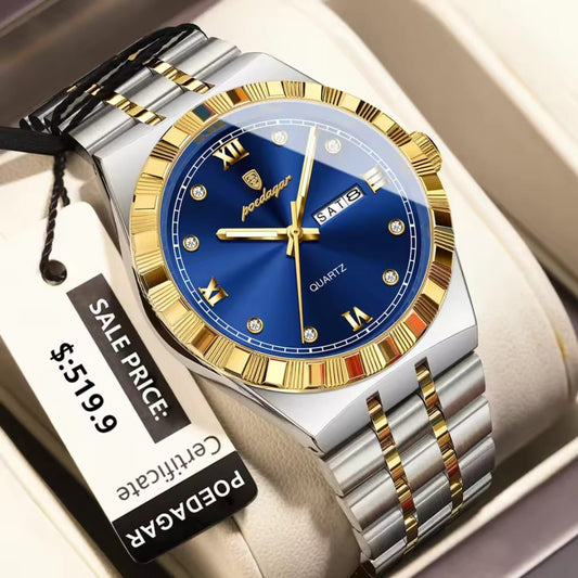 POEDAGAR 872 Quartz Watch Blue – Week & Date Display