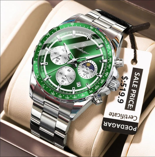 POEDAGAR 879 -Green| Men’s Luxury Sports Chronograph Watch | POEDAGAR 100% Original Watch