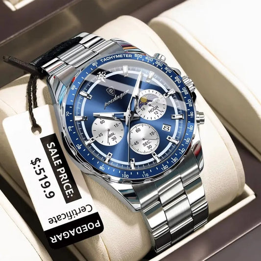POEDAGAR 879 -Blue Men’s Luxury Sports Chronograph Watch POEDAGAR 100% Original Watch