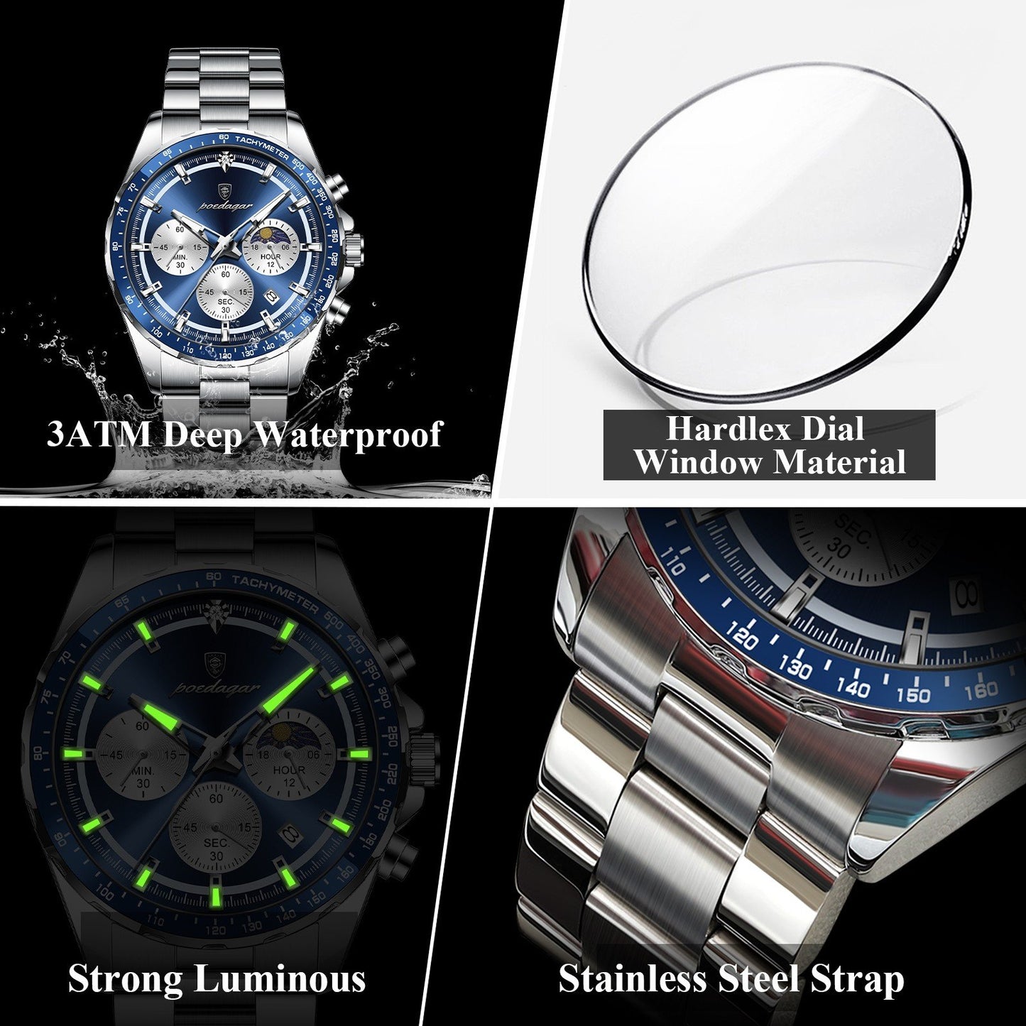 POEDAGAR 879 -Blue Men’s Luxury Sports Chronograph Watch POEDAGAR 100% Original Watch