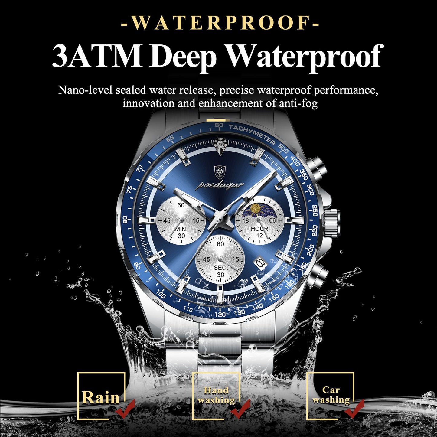 POEDAGAR 879 -Blue Men’s Luxury Sports Chronograph Watch POEDAGAR 100% Original Watch