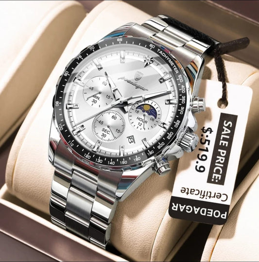 POEDAGAR 879 -White | Men’s Luxury Sports Chronograph Watch | POEDAGAR 100% Original Watch
