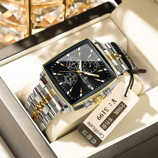 POEDAGAR 866- Gold Black| Luxury Square Chronograph Men’s Watch