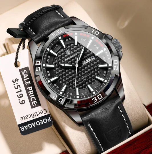 Poedagar 895 Black Men’s Luxury Leather Watch – Stylish, Waterproof & Premium Watch