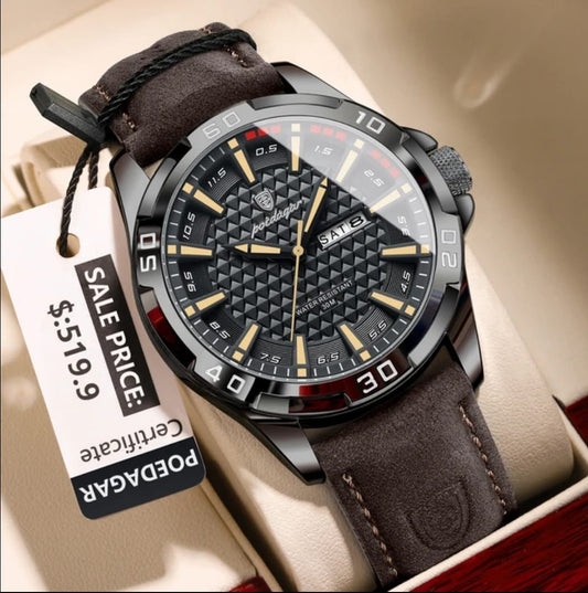 Poedagar 895 Chocolate Brown Men’s Luxury Leather Watch – Stylish, Waterproof & Premium Watch