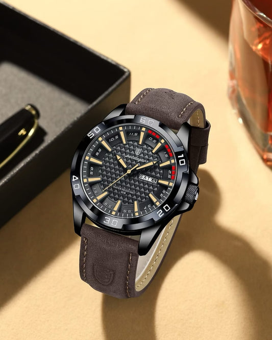 Poedagar 895 Chocolate Brown Men’s Luxury Leather Watch – Stylish, Waterproof & Premium Watch