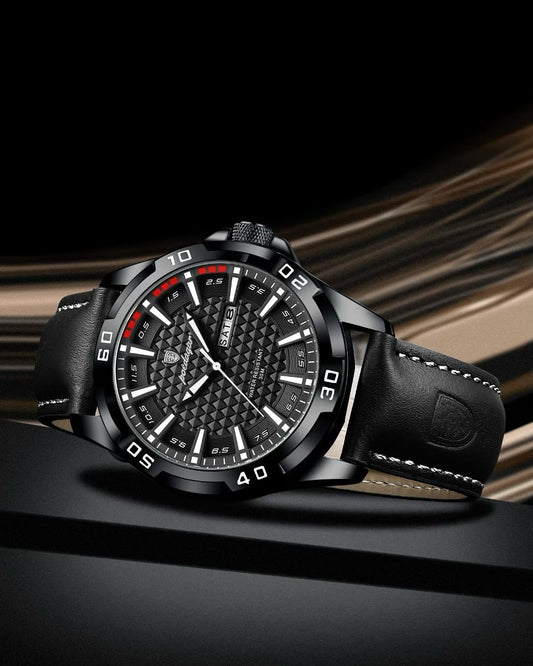 Poedagar 895 Black Men’s Luxury Leather Watch – Stylish, Waterproof & Premium Watch