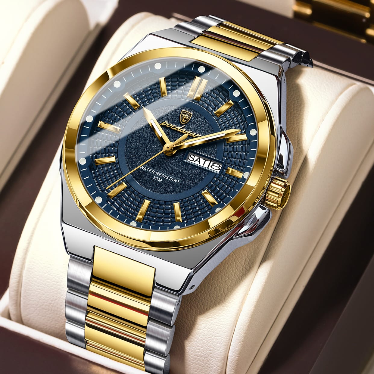 Poedagar 896 Luxury Golden Blue Watch – Premium Two-Tone Men's Wristwatch | 100% Original Waterproof Watch