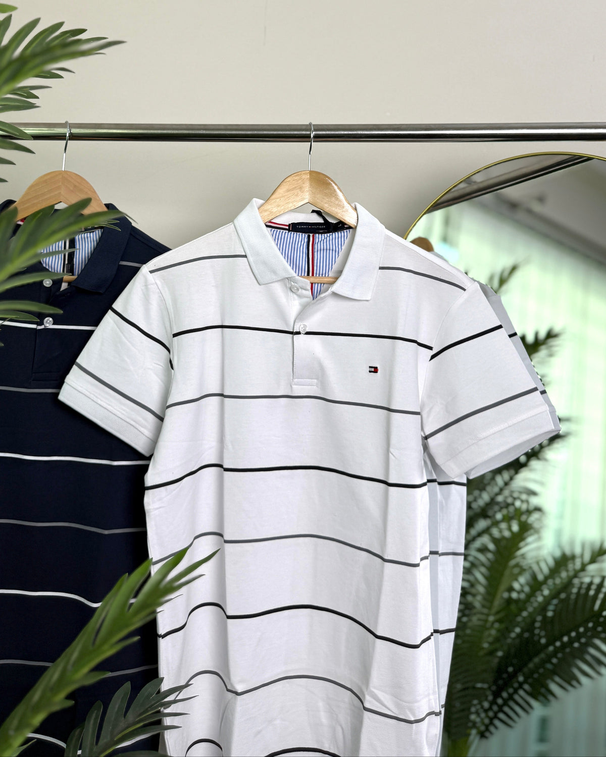 Premium Striped Polo Shirt – White | C-19