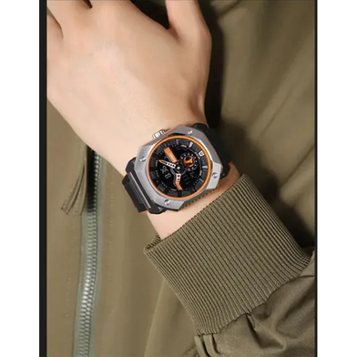 Skmei Men Digital Watch Stainless Steel Case Dual Time Sports Waterproof Watch, 2272 Black/Orange