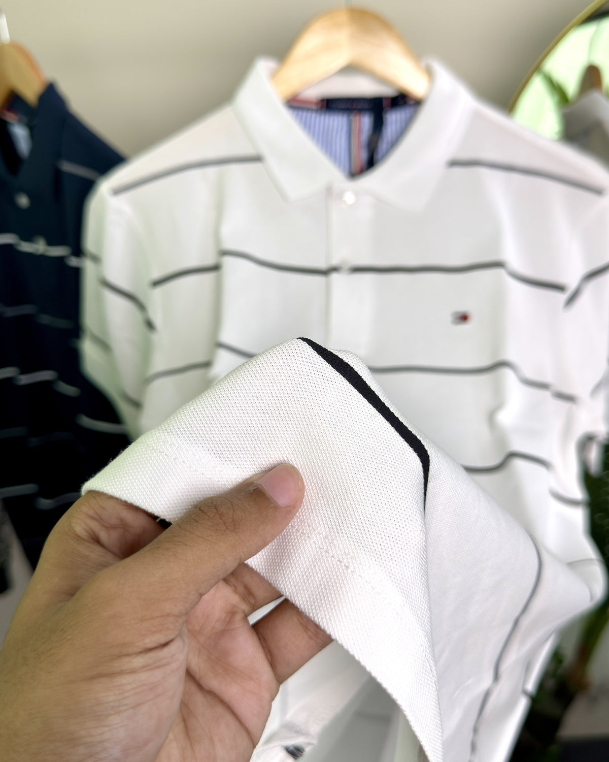 Premium Striped Polo Shirt – White | C-19