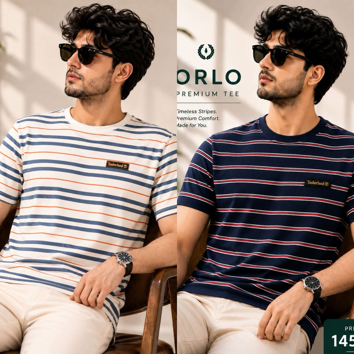 Premium Striped T-Shirt Combo – Black & White | C-29