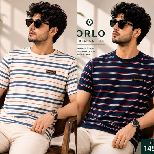 Premium Striped T-Shirt Combo – Black & White | C-29