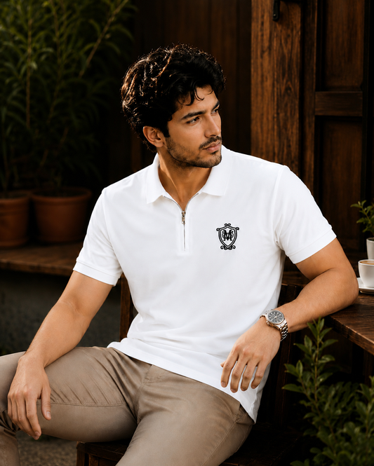 Premium China White Zipper Polo | C-07