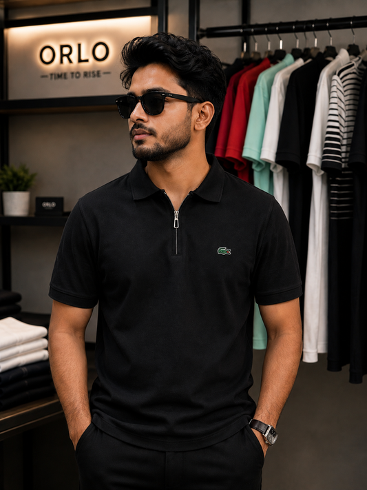 ORLO Premium Half Zip Polo Shirt - Black | Premium Cotton PK Fabric |C-17