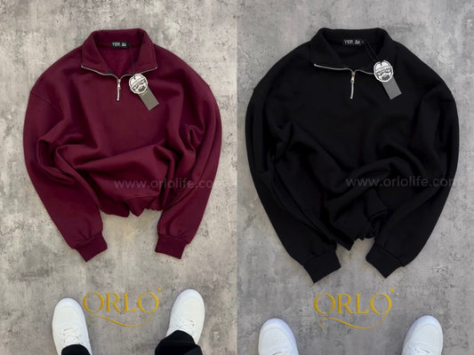 Orlo Premium China Fabric Sweatshirt (2pc) – Black & Maroon | Code: C-15