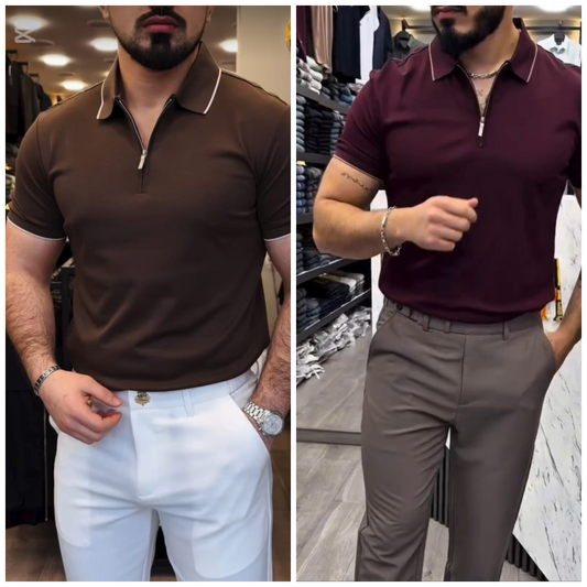 Orlo Premium China Fabric Poloshirt (2pc) – Biscuit & Maroon | Code: C- 39