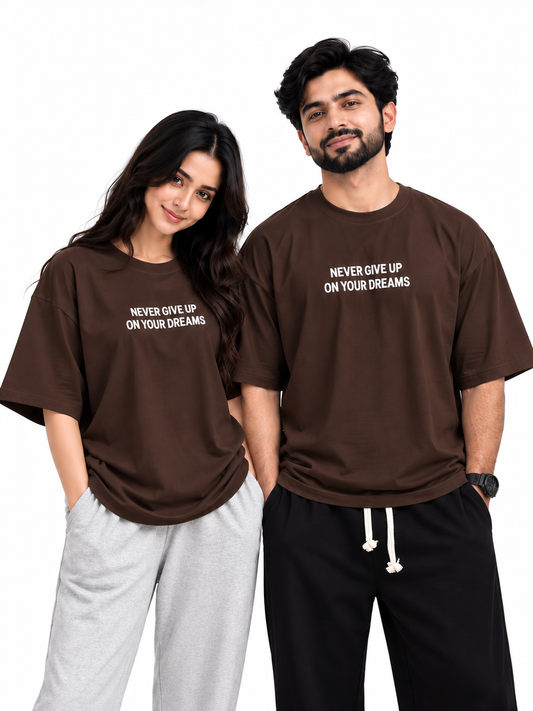 Couple Drop Shoulder T-Shirt Combo | Chocolate