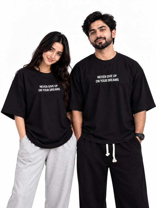 Couple Drop Shoulder T-Shirt Combo | Black