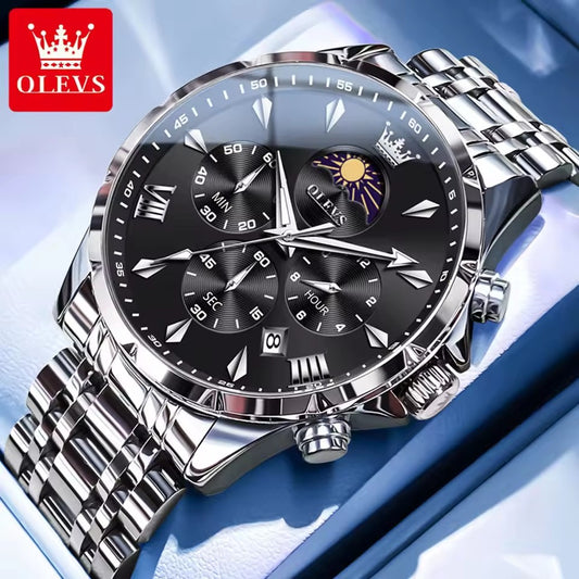 OLEVS 3653 Classic Quartz Watch for Men – Premium Style silver balck