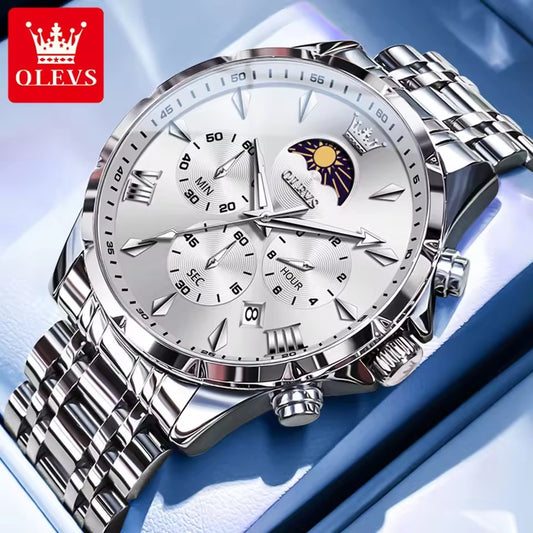OLEVS 3653 Classic Quartz Watch for Men – Premium Style silver