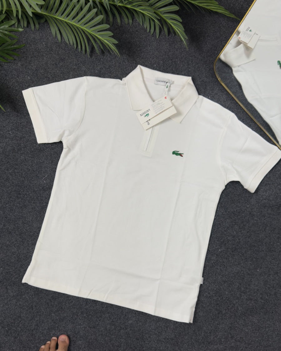 Premium Half Zip Polo Shirt - White | Premium Cotton PK Fabric | C-17